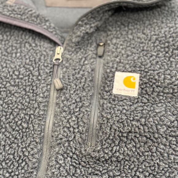 Carhartt Jacket Mens XL Relaxed Fit Gray Sherpa Fleece Zip Pockets EUC - Picture 9 of 9